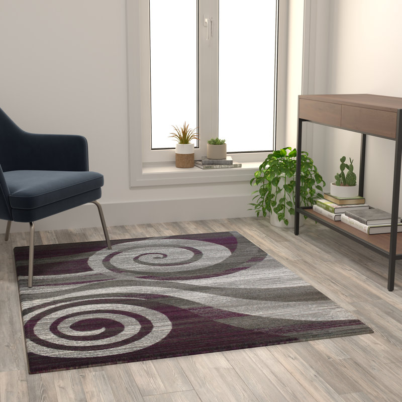 Tapis à motif de tourbillon moderne Aliodja, Rectangle 4 pi x 5 pi