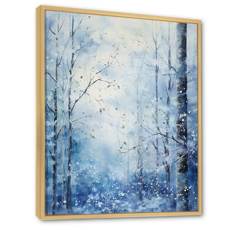 «White and Blue Winter Forest Collage II - Winter Landscape», art mural, Cadre flottant brun, H 40 po x l 30 po x P 1,5 po