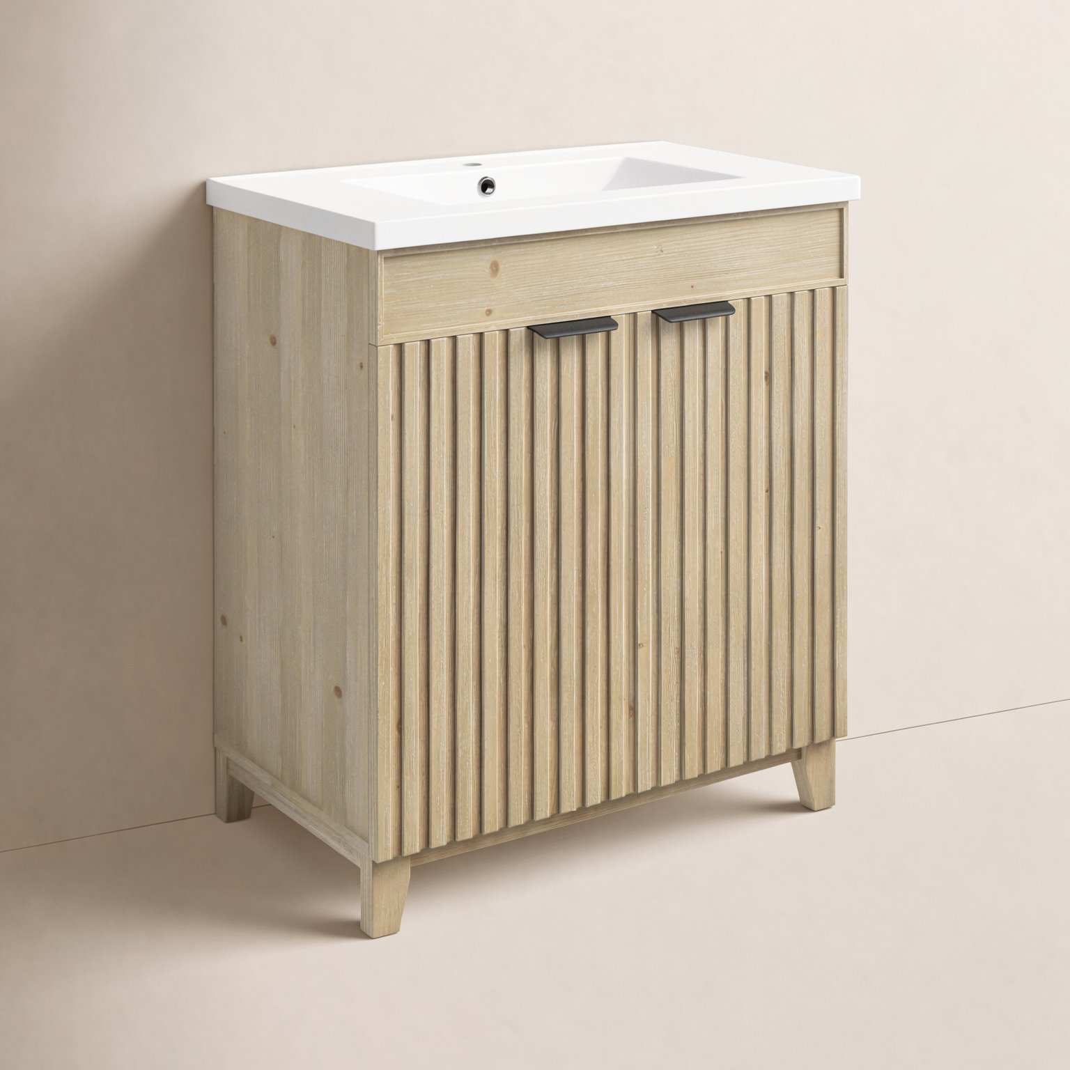 Dansfield 29.9'' Single Bathroom Vanity, Fir Wood Brown, Matte Black