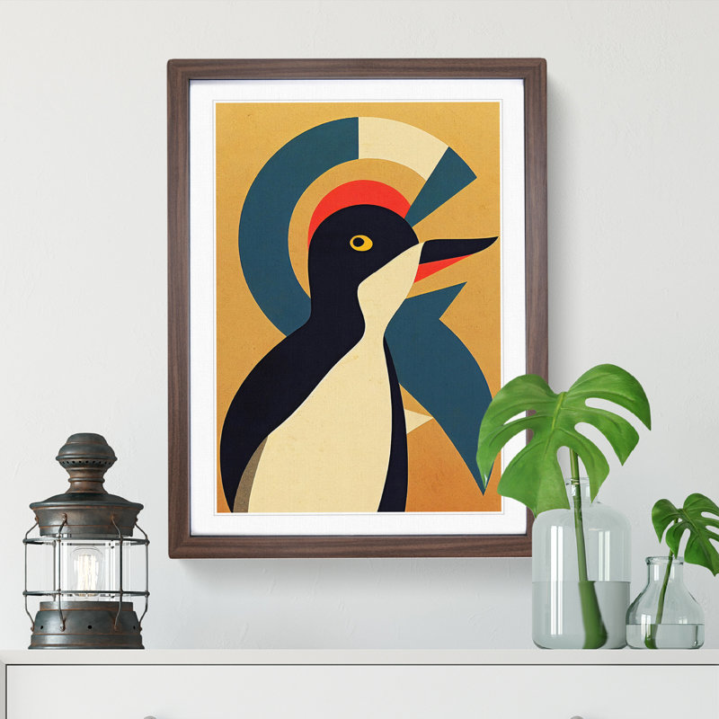 XV1022-3457X Penguin Abstract Art No.1 - Wall Art, 66cm H x 48cm W, Walnut Framed Paper, White