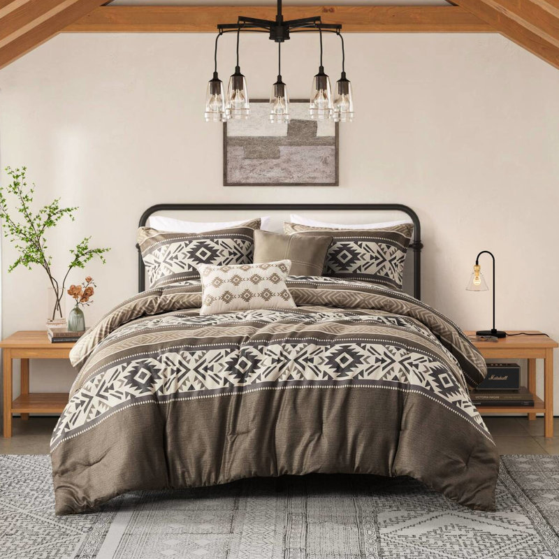 Comforter With Throw Pillows, 5 Piece, Brown Stripe Herringbone, King/ King, , Piece Herringbone King Size,