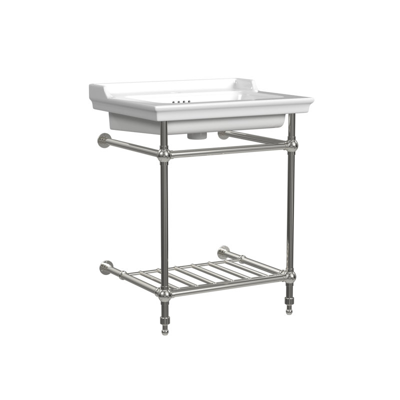 Lavabo de salle de bain console Fireclay, Nickel poli, Simple