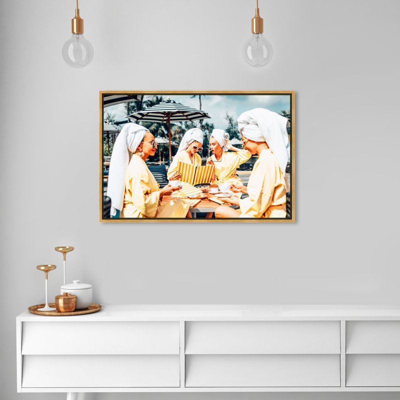 " Ladies Brunch In Beverly Hills ", Picture Framed Canvas, 15" H x 10" W, Gold