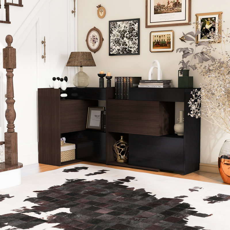 Armoire de rangement extensible 32,5 po à 58,8 po de large et rotative à 90 degrés pour 2 chambres à coucher, salle de bain, noyer noir avec tiroir, buffet de salle de bain, couloir