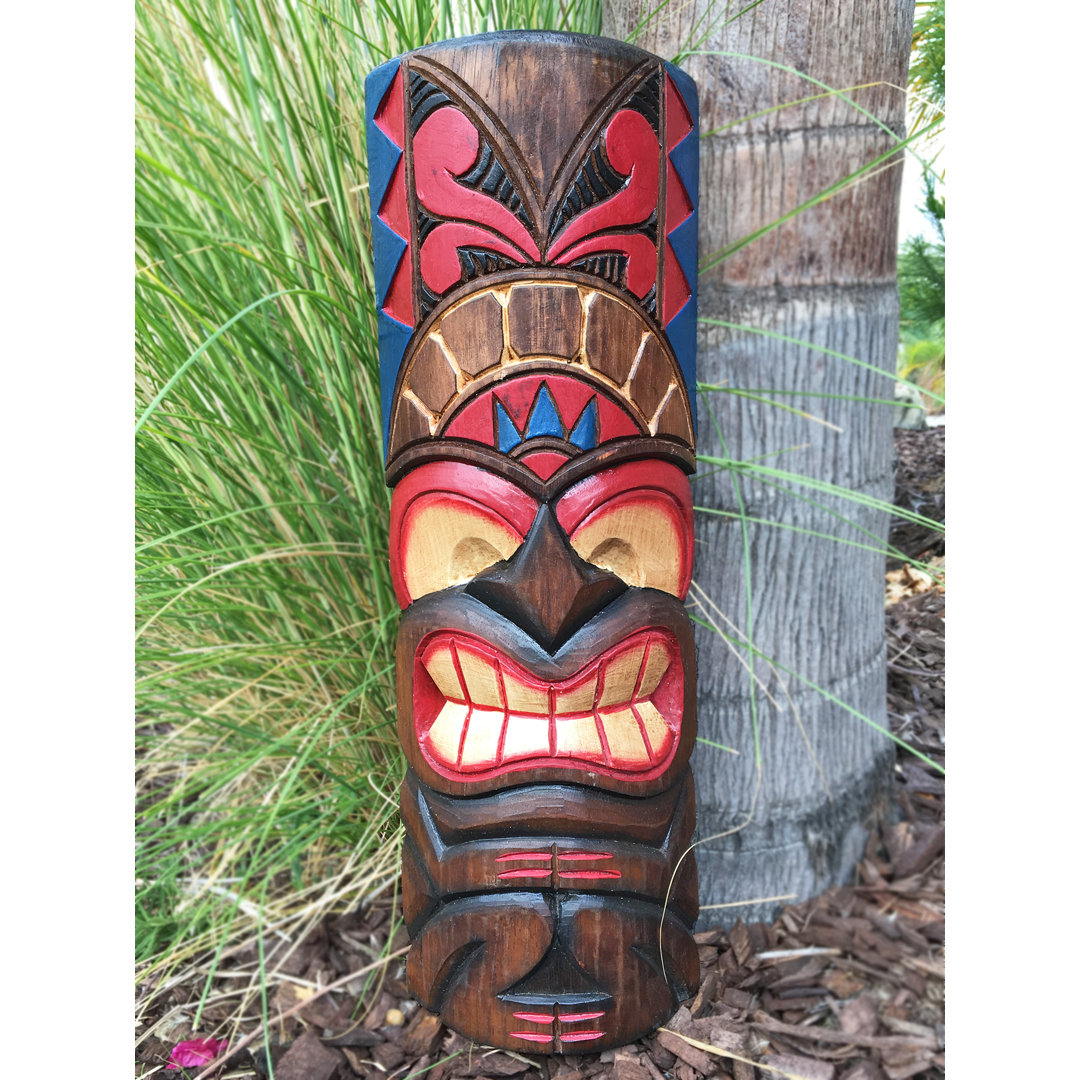 20" H Tiki Mask Love Hand-Carved Tropical Wood Wall Decor Backyard X-Scapes