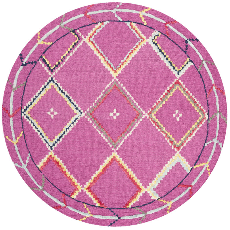 Derose Hand Tufted Wool Geometric Rug, Round 5'