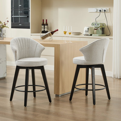 Ensemble de 2 tabourets de bar pivotants réglables de 25 po à oreilles 008 - Pieds en bois massif, revêtement en chenille, pieds réglables