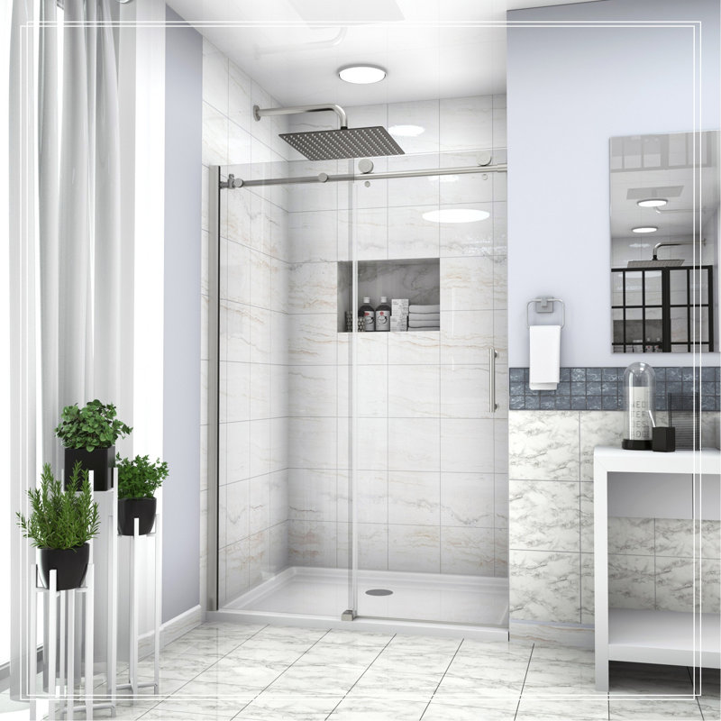 Shower Door 48" W X 76"H Single Sliding Bypass Shower Enclosure,Chrome