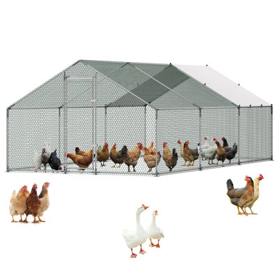 Grand poulailler en métal (3 x 6 x 2 m), avec toit en flèche, couvercle et verrou de sécurité. Parfait pour l'élevage de canards et de lapins en plein air, dans un jardin, une ferme ou une cour.