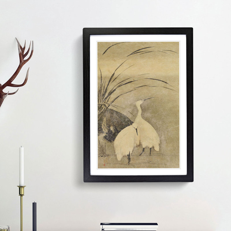 Two Egrets by Sakai Hoitsu - Framed Print, 36cm H x 27cm W x 2cm D, Black Framed