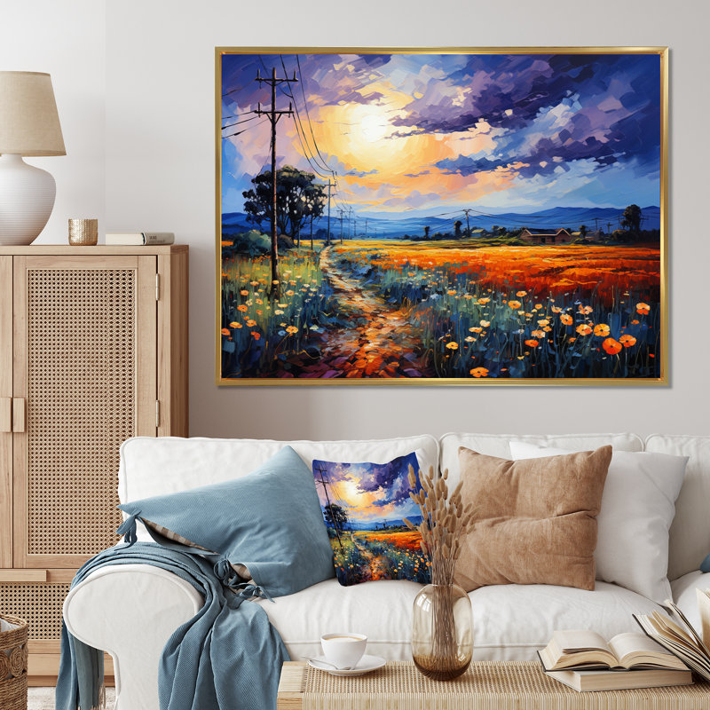 «Power Lines Electric Reverie VII», art mural sur toile, Cadre flottant doré, H 12 po x l 20 po x P 1 po