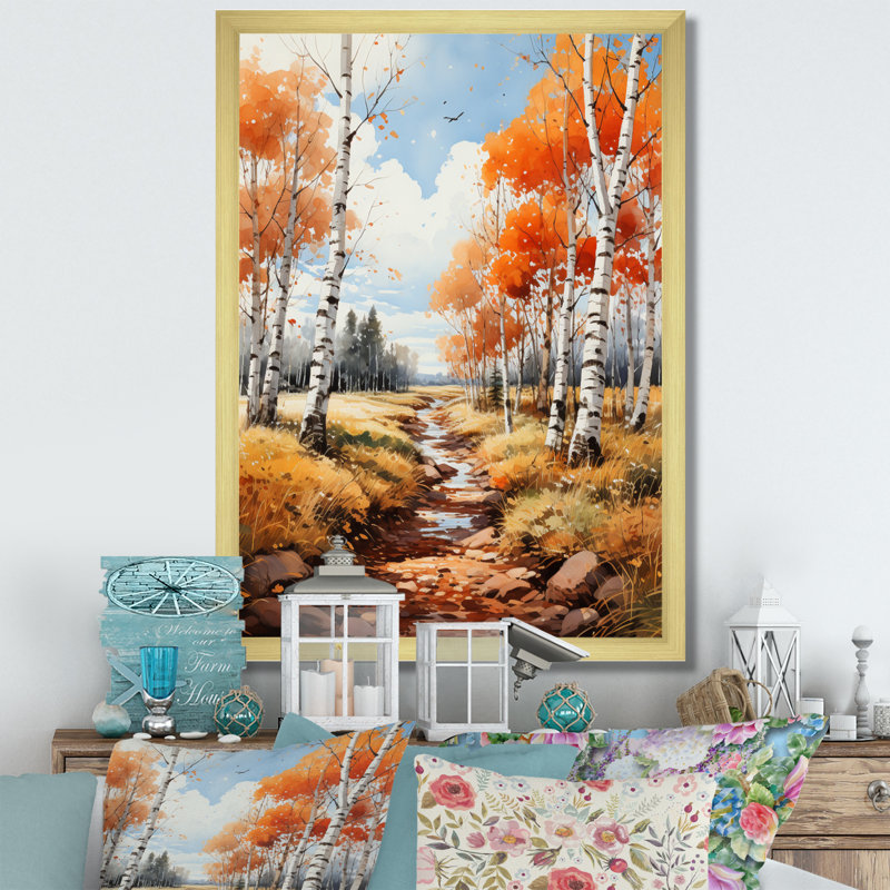 Daveyon Birch Woods Autumn Whispers VI, H 32 po x l 24 po x P 1 po, Encadrement doré