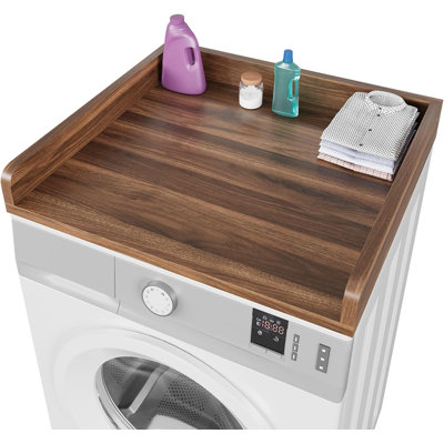 Washer Dryer Top Storage Solution With Anti-Fall Barrier, Waterproof Countertop & Space-Saving Design
