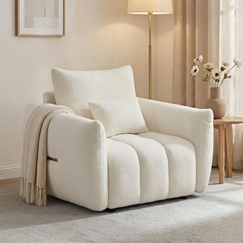Canapé en tissu de 35,2 po de largeur avec un coussin, Cream White