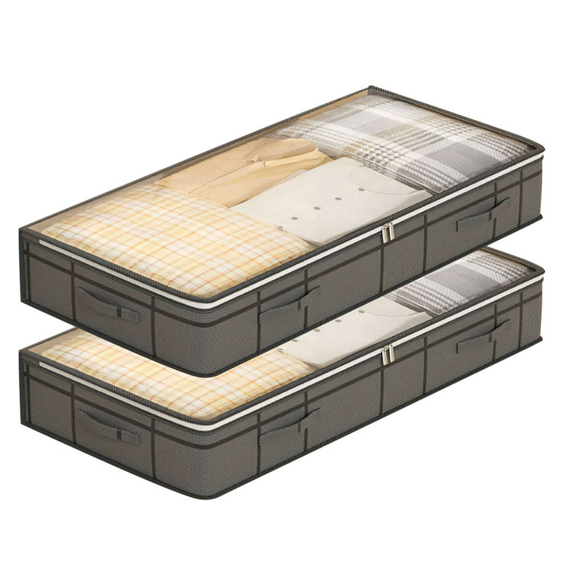 2 Pack 90L Foldable Under Bed Storage Container Bags Non-Woven Closet Organizers Storage Bins with Window and Handles