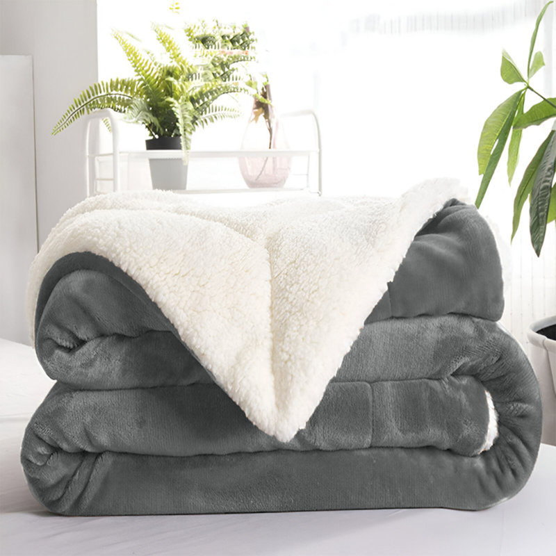 Kaylie Soft Sherpa Fleece Fur Thick Dual Sided Reversible Blanket Throw, 230cm x 270cm, Silver