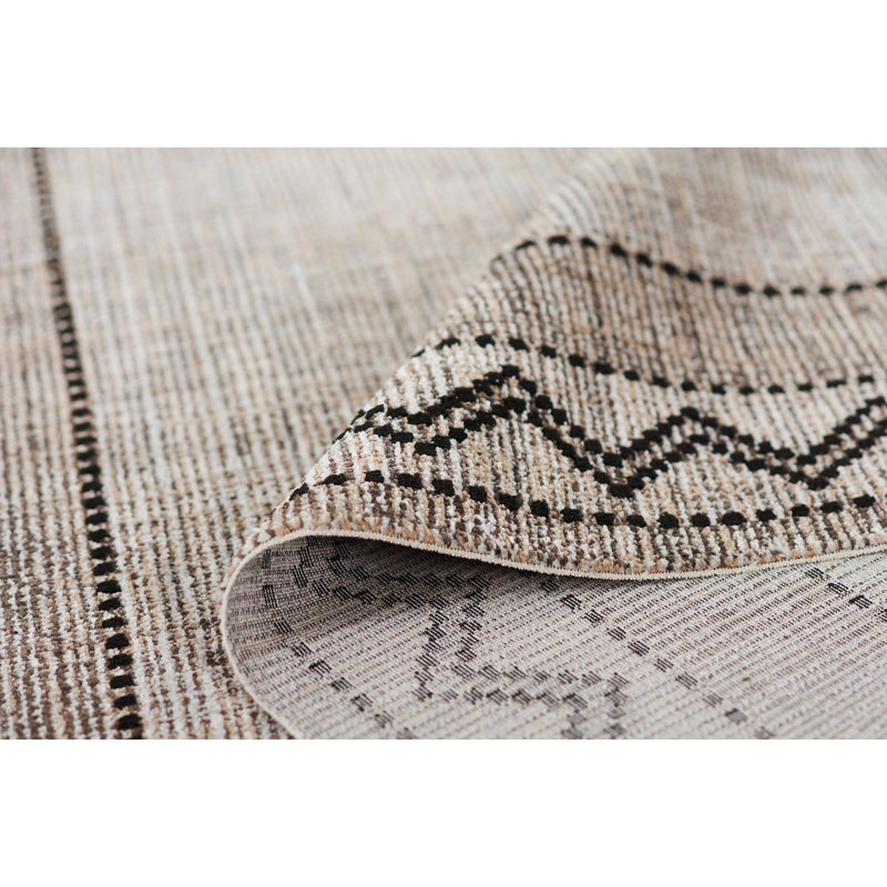 Black and Beige Synthetic Flat Woven Rectangular Rug