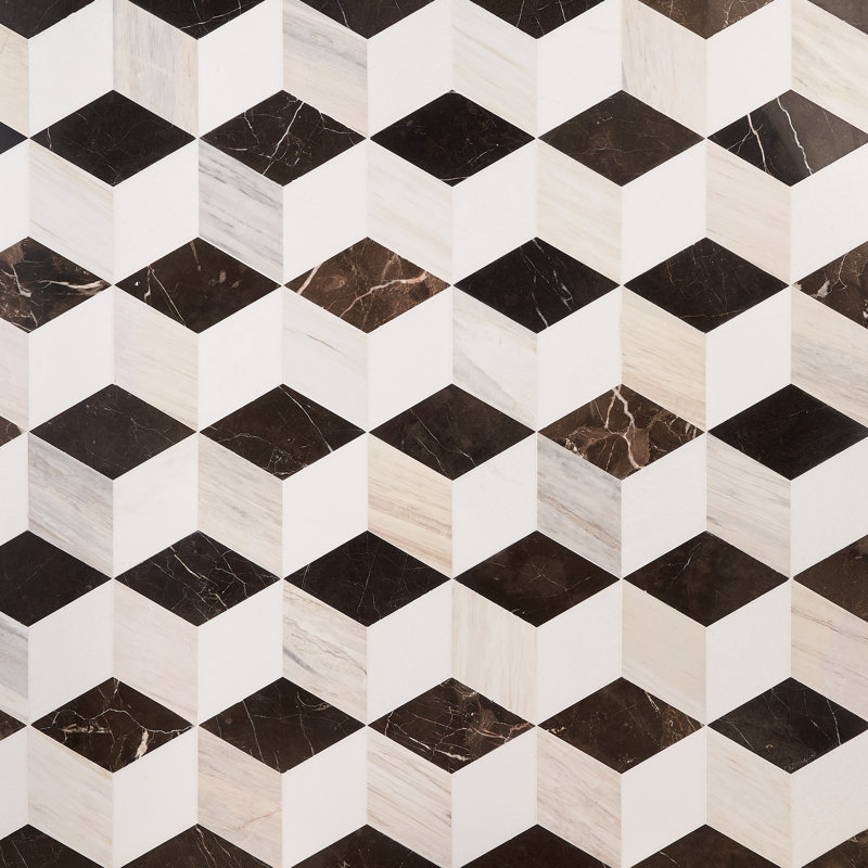 Carreau de mosaïque géométrique en marbre 8 po x 9,21 po Cadmo (feuille / feuille de 0,51 pi2), Sabbia