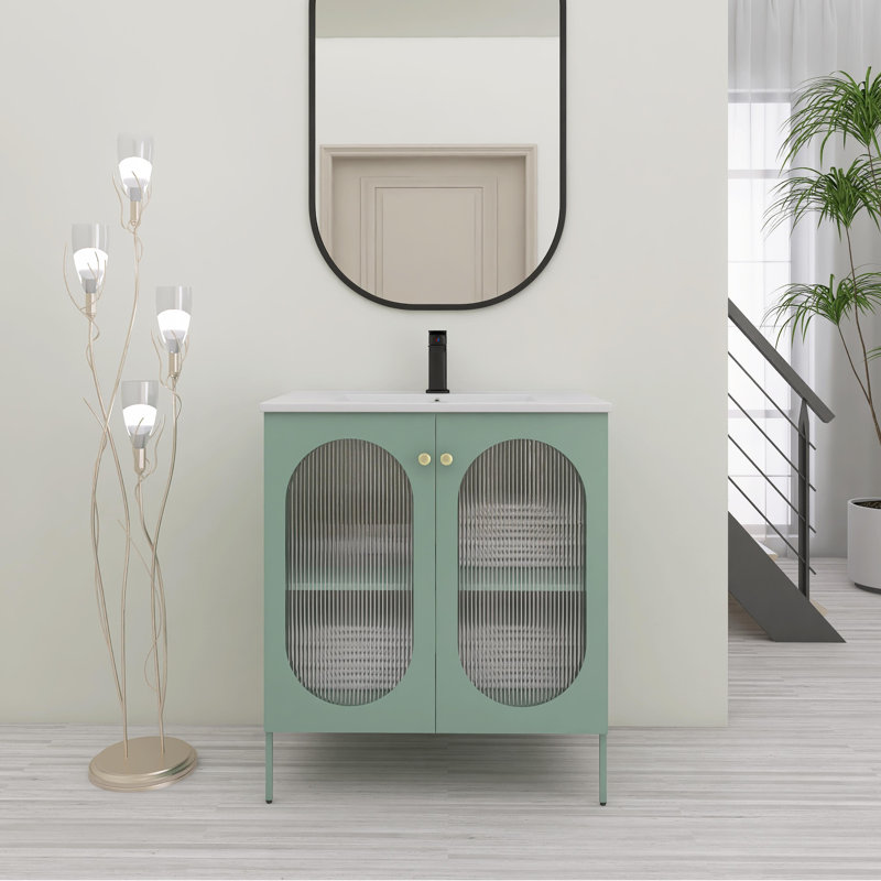 Ensemble de meuble-lavabo simple 30,02 po avec plateau en céramique Sanjai, Vert