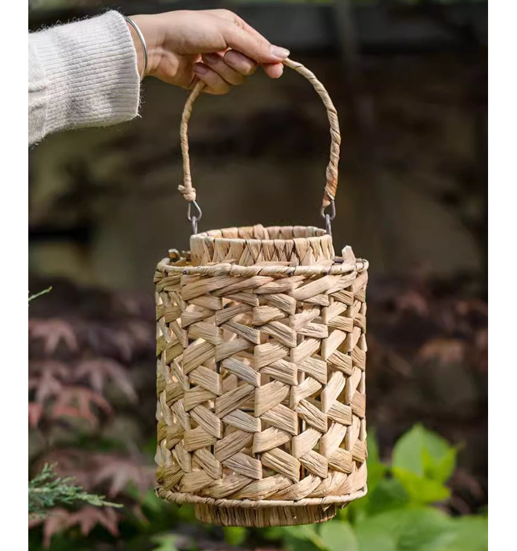 9.8'' H Seagrass, Glass, Metal Tabletop Lantern