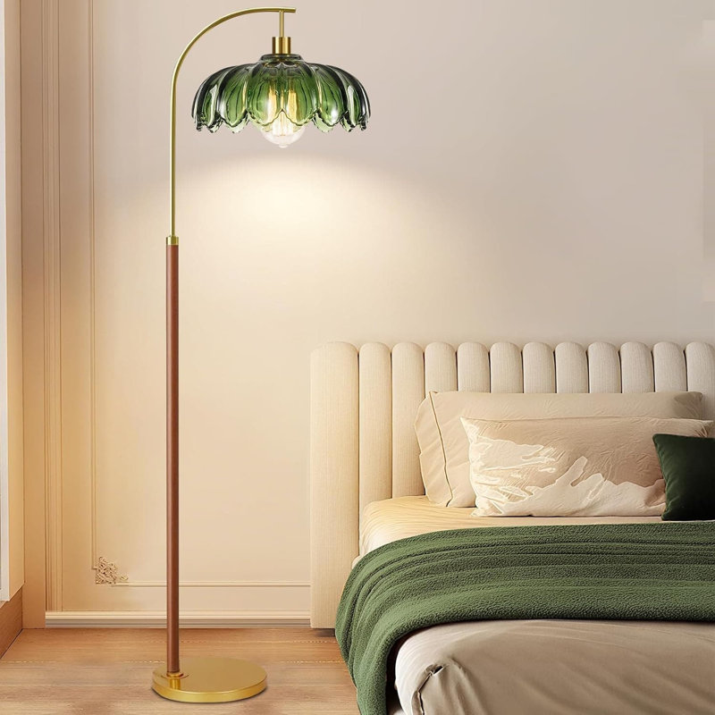 Lampe sur pied moderne avec télécommande et abat-jour en verre - Lampe sur pied à DEL à intensité variable avec 3 températures de couleur pour le salon, la chambre à coucher ou le coin bureau