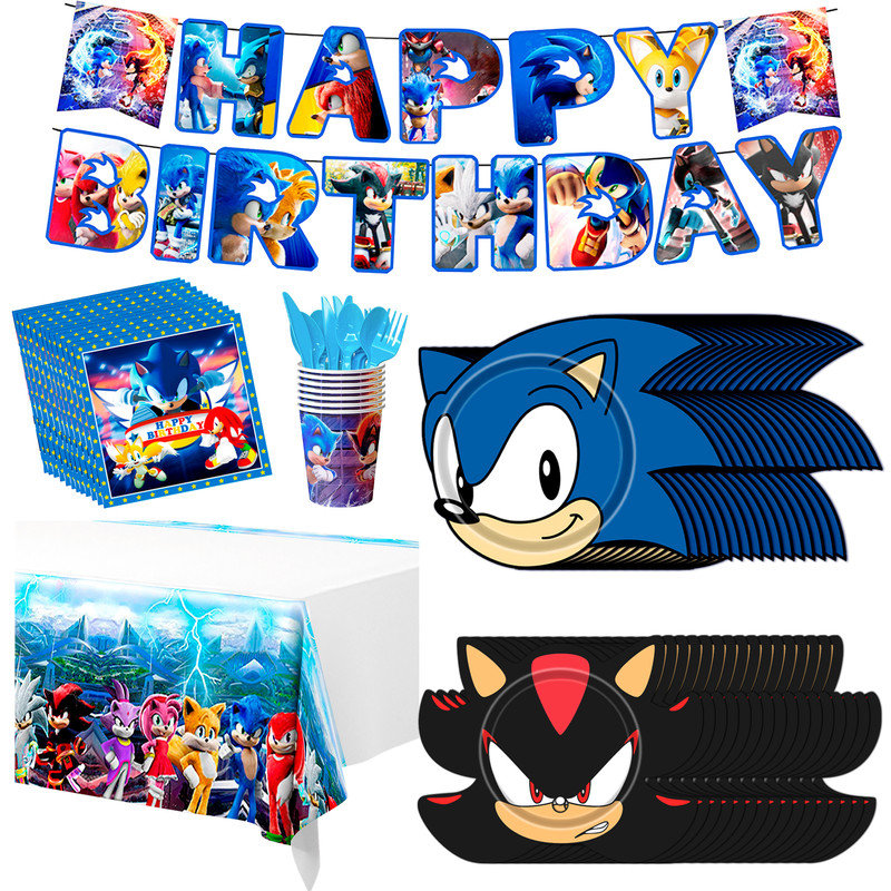 Ensemble de vaisselle 128 pièces Sonic Birthday Party, vaisselle de forme irrégulière Sonic Party