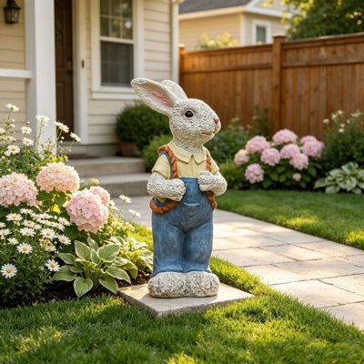 Statue de lapin en couple simulé, pot de fleur en résine, artisanat en résine, décoration de jardin, tuteur domestique, idéal pour l'extérieur et le jardin