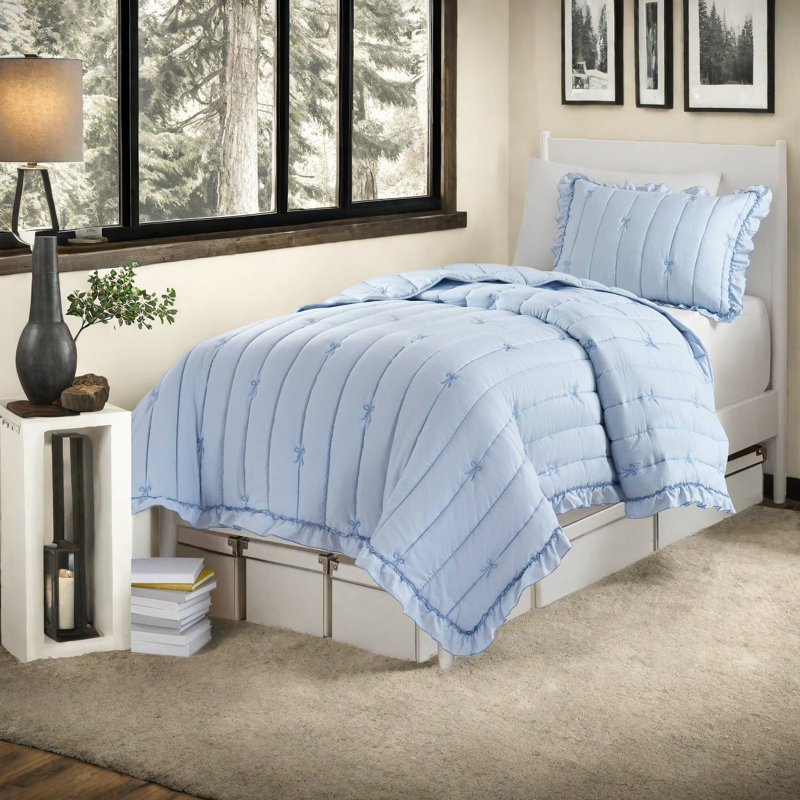 Ensemble de literie à broderie charmante, lit simple en microfibre, style romantique pour la maison