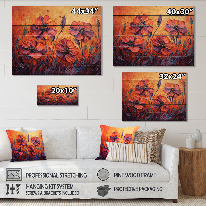 Coucher de soleil à l'horizon II - Art mural traditionnel en bois, H 30 po x l 40 po