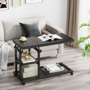 Hoper Height Adjustable C Table with Storage, Mobile Couch Side Table with Tiltable Drawing Board Inbox Zero