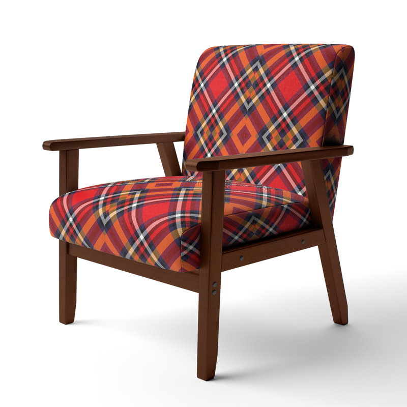 Toviah Polyester Blend Upholstered Armchair, Red/Orange/Dark Blue Polyester, Brown Square Arms
