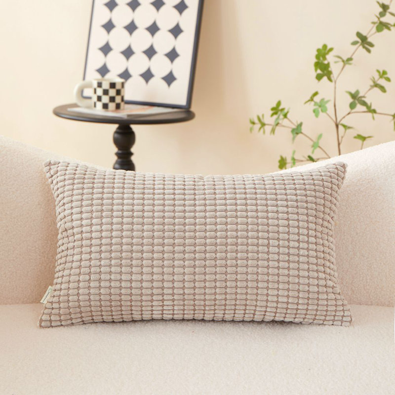 (Couvertures seulement) Ensemble de 2 housses de coussin réversible en velours côtelé, Beige, H 12 po x l 20 po