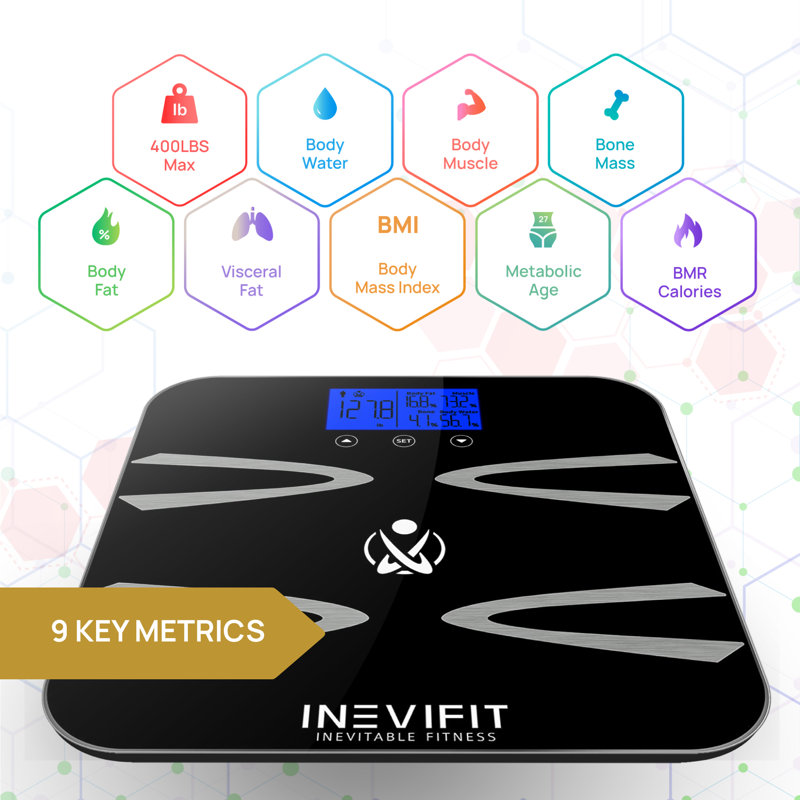 INEVIFIT Body-Analyzer Scale, Highly Accurate Digital Bathroom Body Composition Analyzer, Measures Weight, Body Fat, Water, Muscle, BMI, Visceral Levels & Bone Mass for 10 Users. Includes Batteries