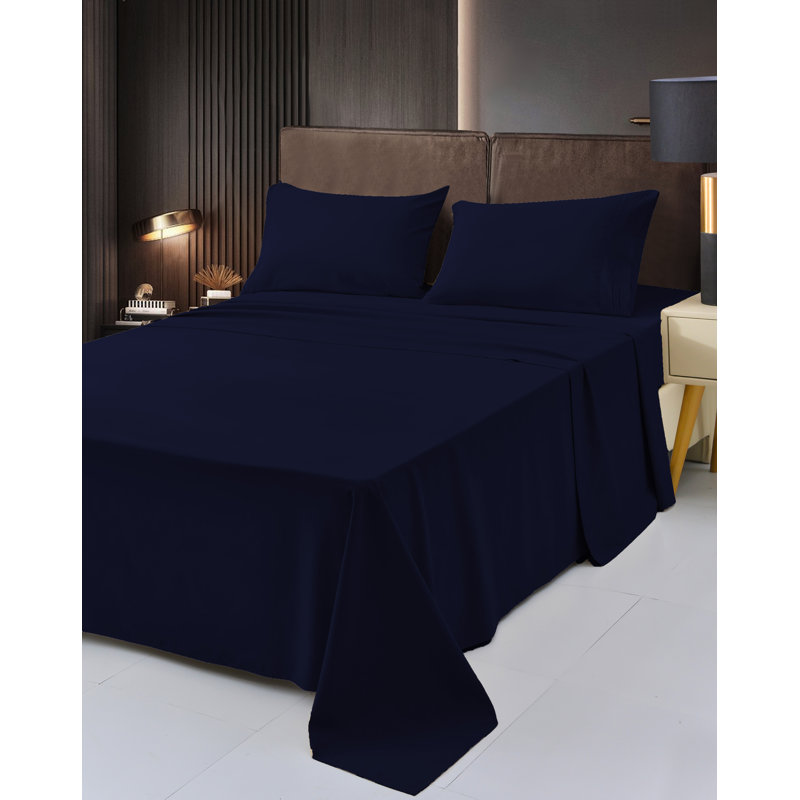 Ensemble de draps 1800 en rayonne de bambou, Grand, Bleu marine