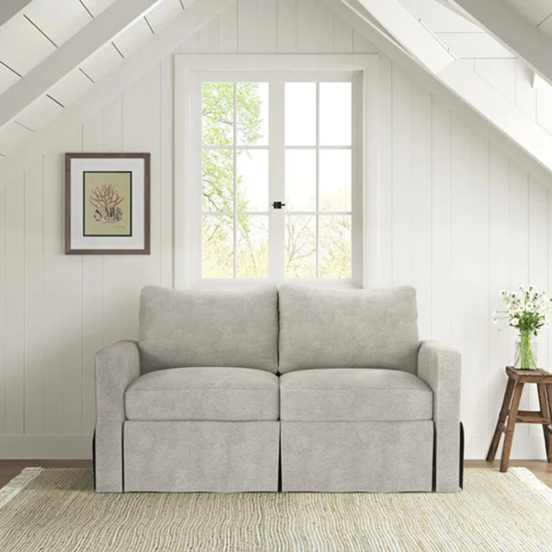 Besjana Upholstered 70'' Sofa, Light Gray Linen, 33" x 58" x 32"