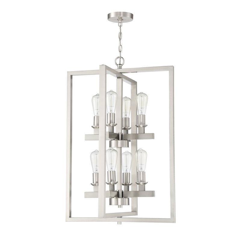 Luminaire suspendu lanterne à 8 lumières Tereza, Nickel poli brossé