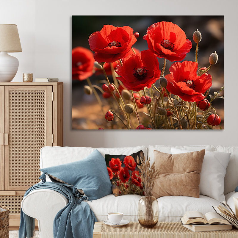 Art floral sur toile coquelicot, impression de champ de fleurs rouges - Champ de coquelicots rouges I, Toile tendue