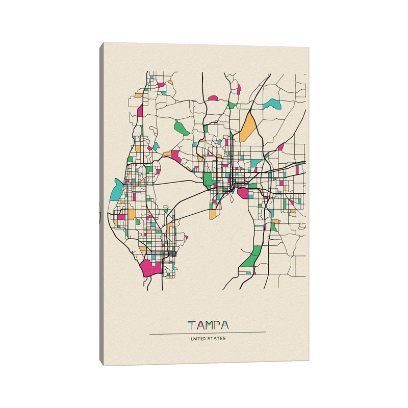 Tampa, Florida Map by Ayse Deniz Akerman - Wrapped Canvas Print, 20.32 cm H x 30.48 cm W