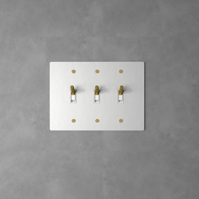 Ozarke Modern Brass Toggle Switch, White with Brass, 3 Gang 2 Way
