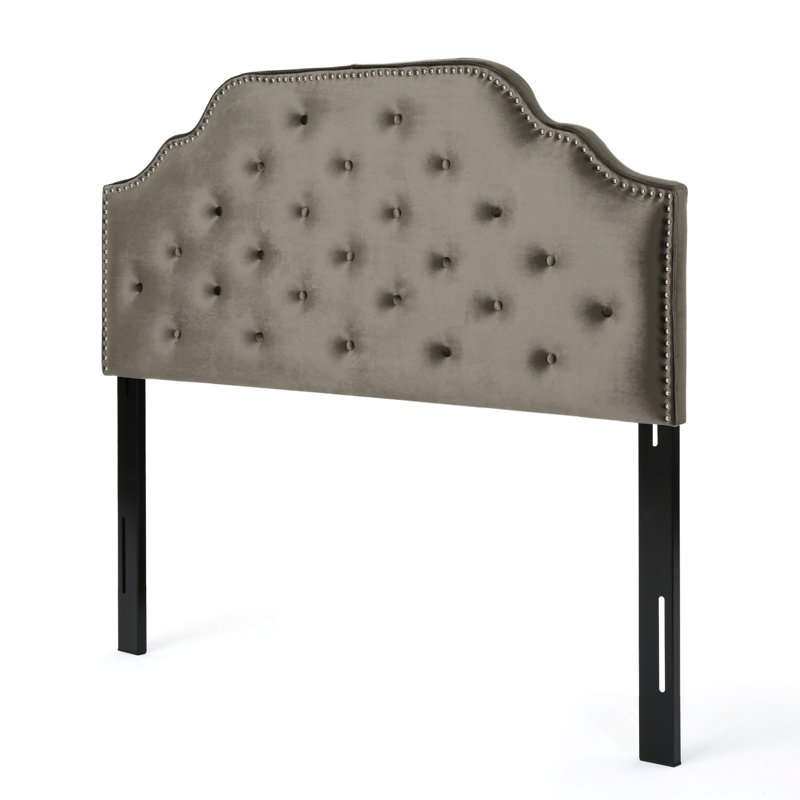  Headboard With Grey Velvet Finish, Highlighting Design, Button Diamond Stitch And Alluring Nailhead Details, Assembly Required In Velvet, Emphasizing Style, Appealing Highlights,