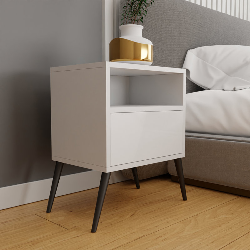 Tineo 40cm W Metal Bedside Table, White Matt