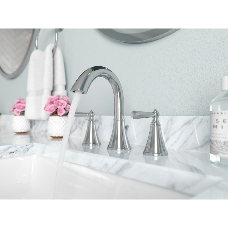 Saxton Double Handle Widespread Bathroom Faucet with Drain Assembly, Polished Chrome