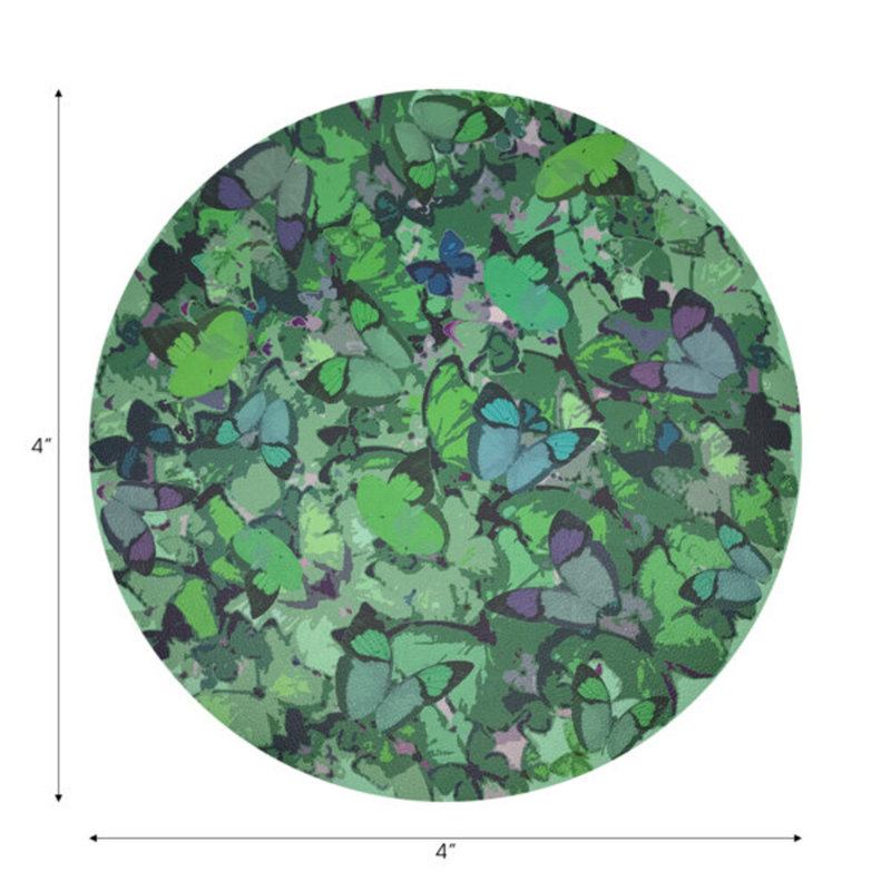 Mariposa Pop Vegan Leather Round Coasters, Green