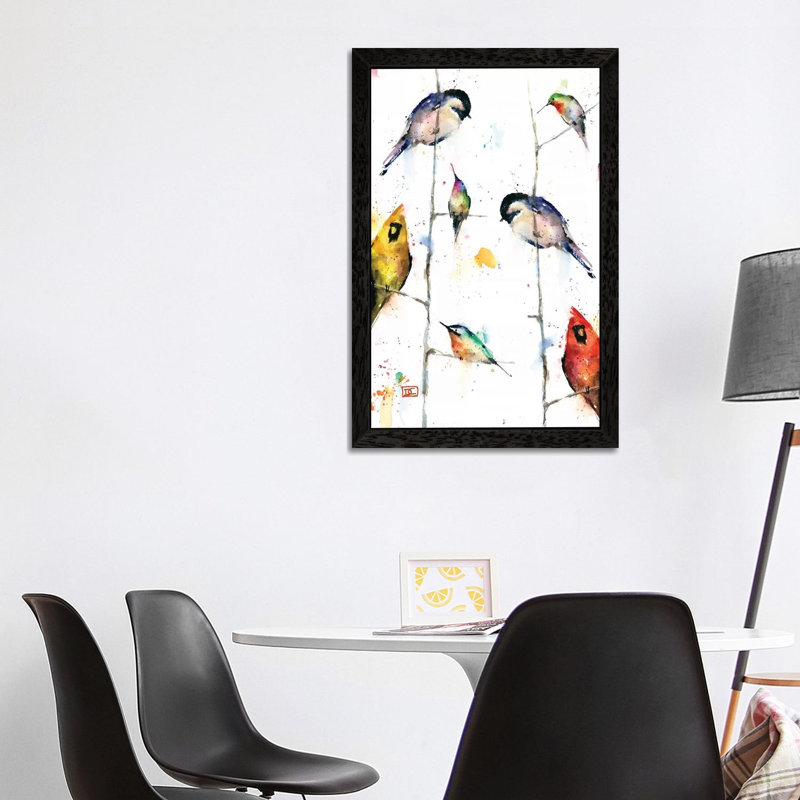Birds On Branches by Dean Crouser - Floater Frame Painting on Canvas, 101.6 cm H x 66.04 cm W, Black