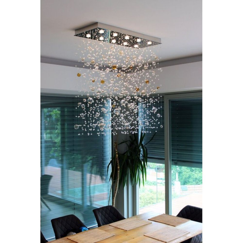 Lustre en cristal Orbis clair, H 40 po x l 15 po x P 50 po, Or mat, Cognac