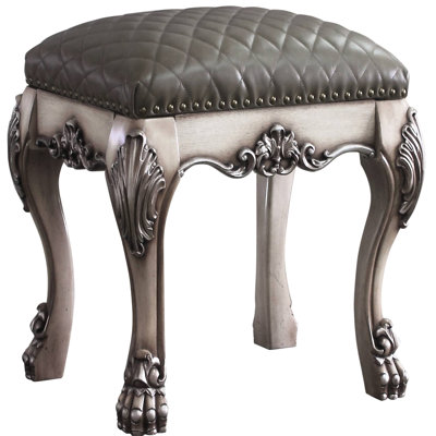 Tabouret de coiffeuse élégant en gris et blanc os rétro pour une chambre à coucher sereine et luxueuse