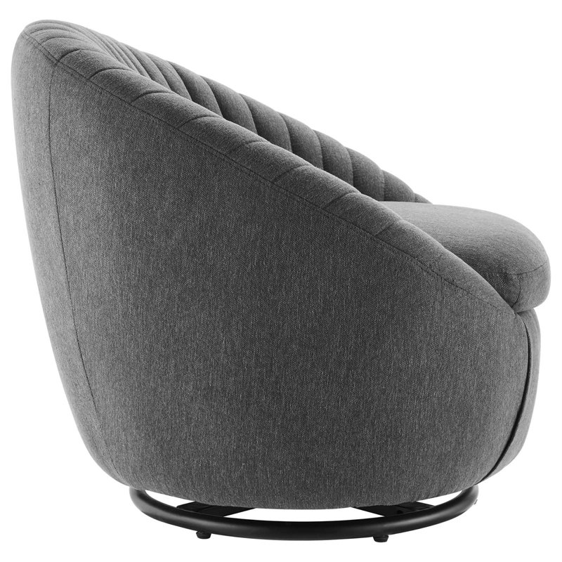 Upholstered Swivel Barrel Chair, Charcoal Fabric