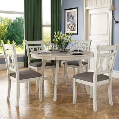 Solid Wood Dining Table Set For 4, Farmhouse Kitchen Table With Chair Set, 5-Piece Dining Room Table Set For Living Room Kitchen