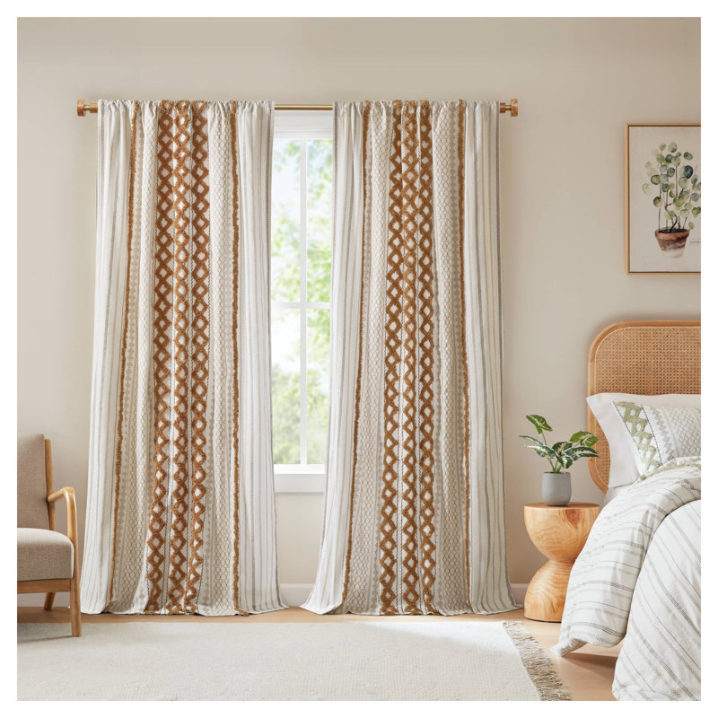 Cotton Printed Window Panel with Chenille Stripe and Lining - 50" W x 95" L, Multi-Color