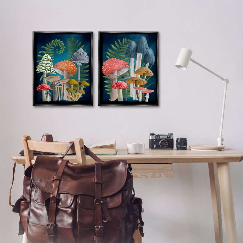 Ensemble de 2 toiles flottantes "Mushroom Variétés Forest Ferns" par Regina Moore, H 21 po x l 17 po